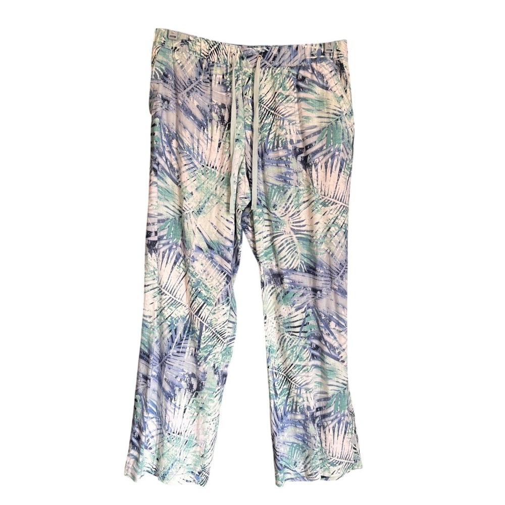 Bandolino Jeans Petite Palm Leaf Print Wide Leg Pant Women Size 10P Linen Petite